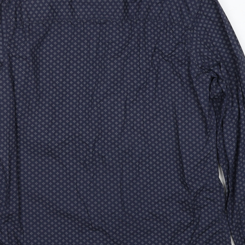 Livergy Mens Blue Geometric Cotton Button-Up Size 15.5 Collared Button - Collar 15½''