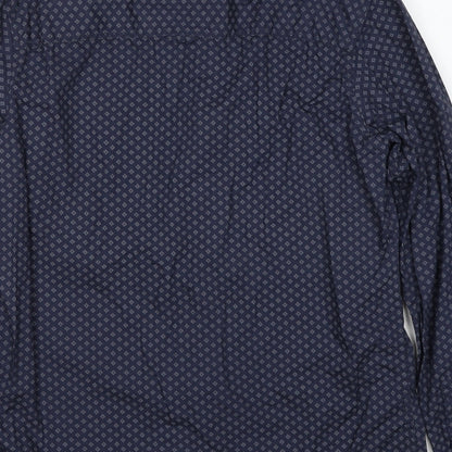 Livergy Mens Blue Geometric Cotton Button-Up Size 15.5 Collared Button - Collar 15½''