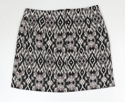 New Look Womens Black Geometric Polyester A-Line Skirt Size 10 Zip