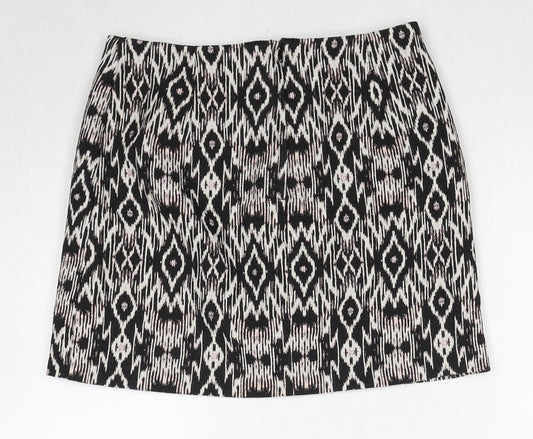 New Look Womens Black Geometric Polyester A-Line Skirt Size 10 Zip