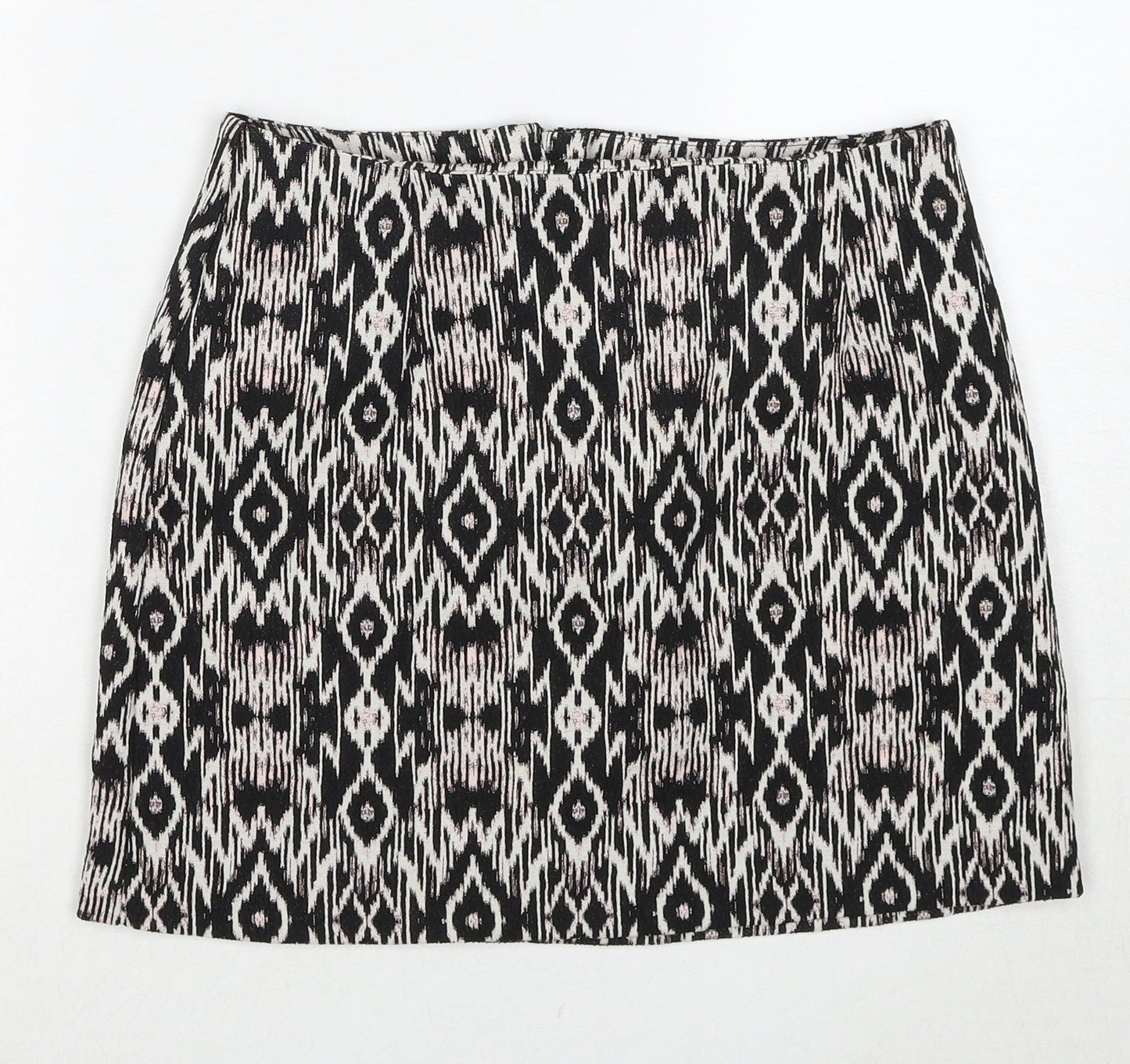 New Look Womens Black Geometric Polyester A-Line Skirt Size 10 Zip
