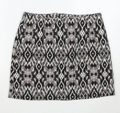 New Look Womens Black Geometric Polyester A-Line Skirt Size 10 Zip