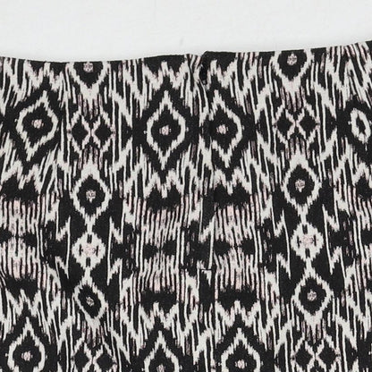 New Look Womens Black Geometric Polyester A-Line Skirt Size 10 Zip
