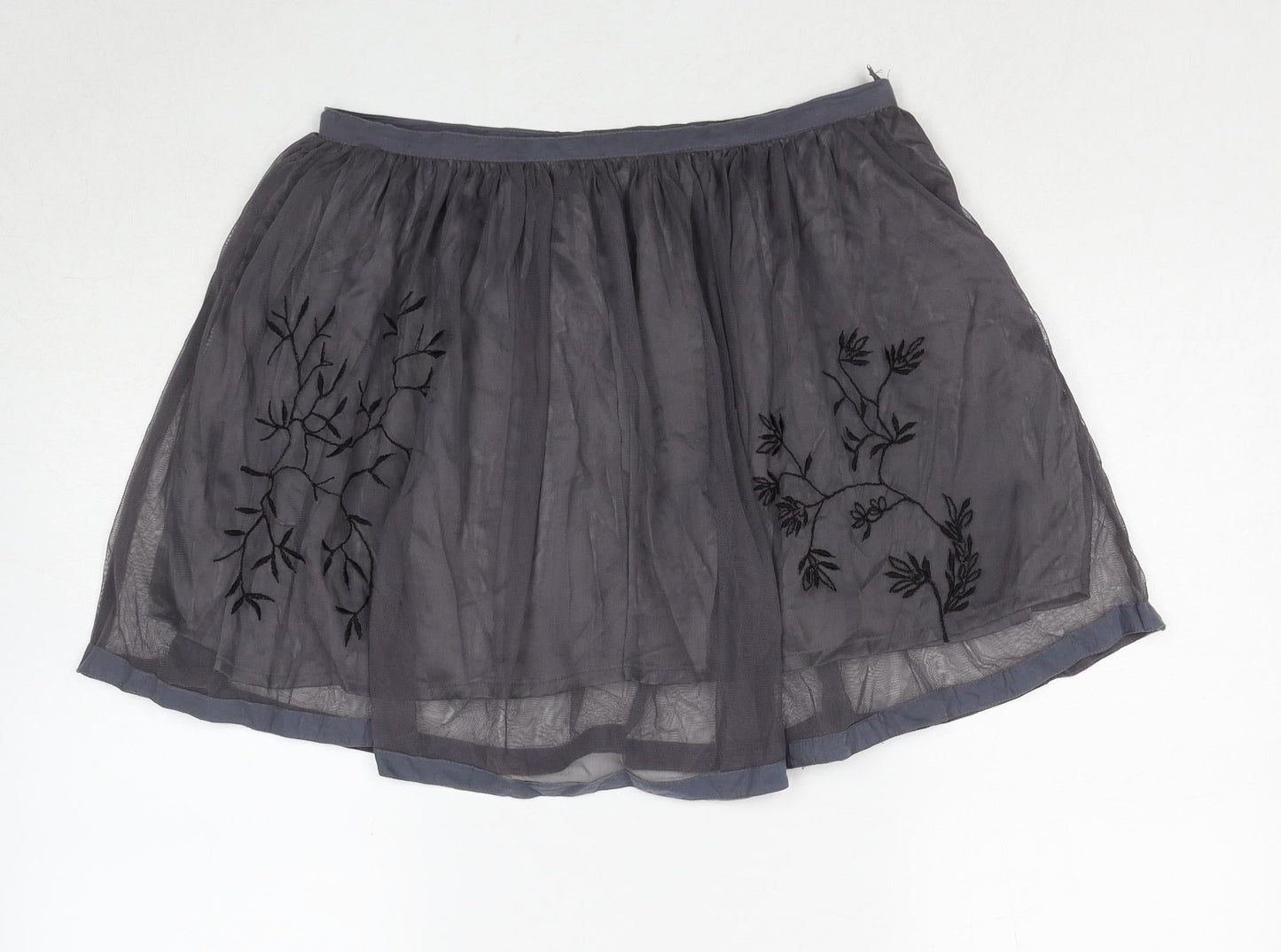 18 And East Womens Grey Floral Polyester Skater Skirt Size 10 Zip