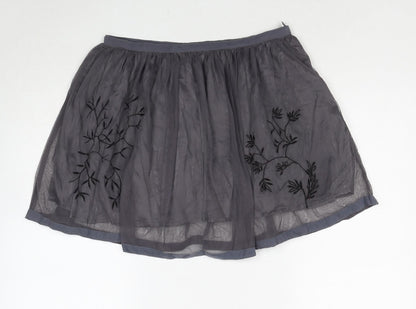 18 And East Womens Grey Floral Polyester Skater Skirt Size 10 Zip