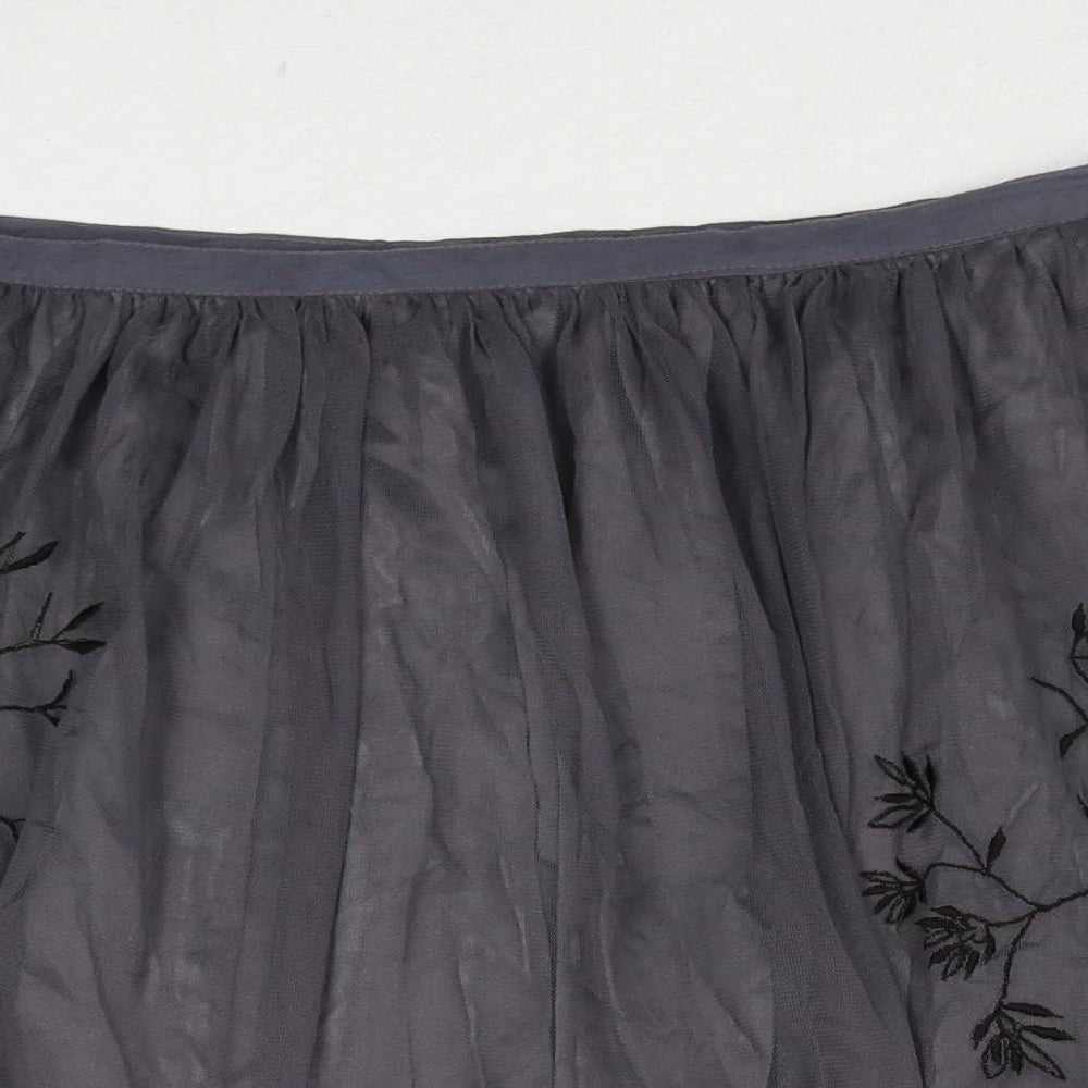 18 And East Womens Grey Floral Polyester Skater Skirt Size 10 Zip