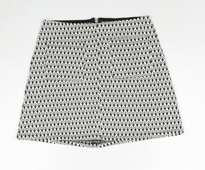 Miss Selfridge Womens White Geometric Polyester Mini Skirt Size 8 Zip