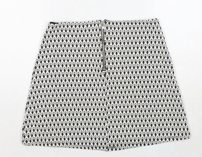 Miss Selfridge Womens White Geometric Polyester Mini Skirt Size 8 Zip