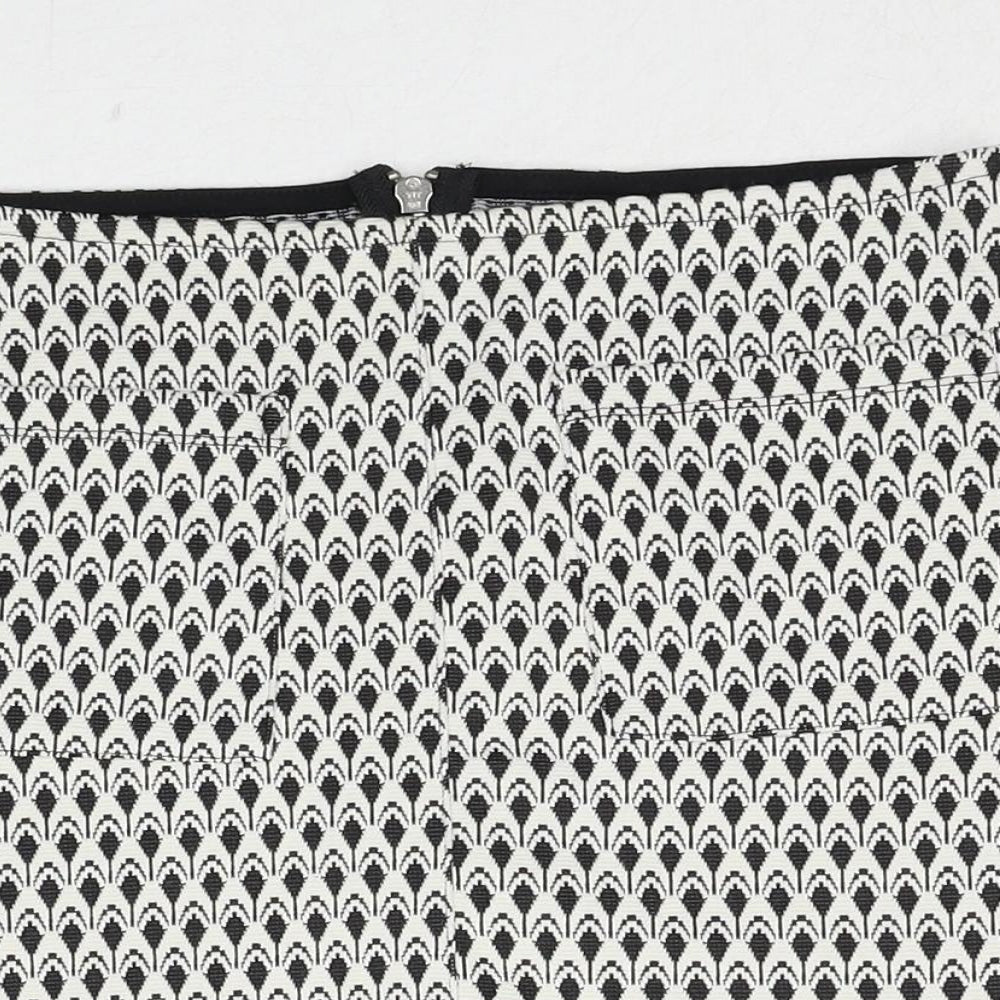 Miss Selfridge Womens White Geometric Polyester Mini Skirt Size 8 Zip
