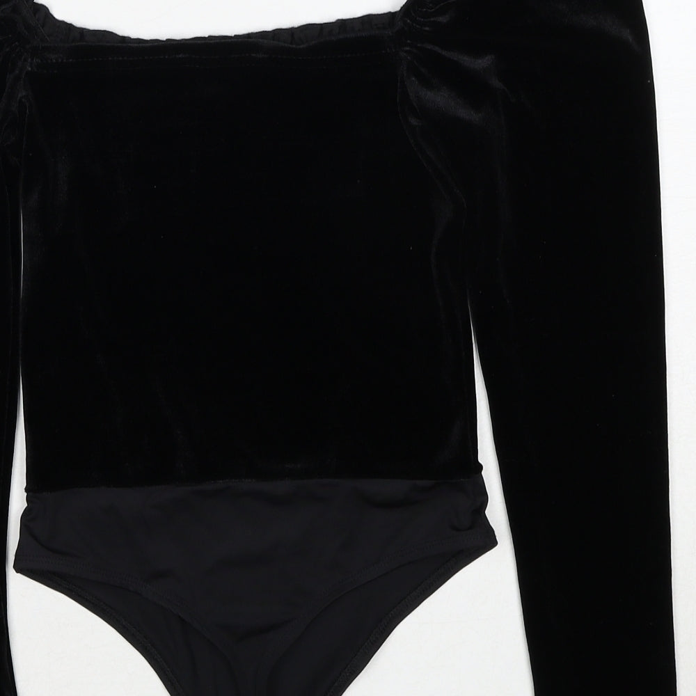 Miss Selfridge Womens Black Polyester Bodysuit One-Piece Size 8 Snap