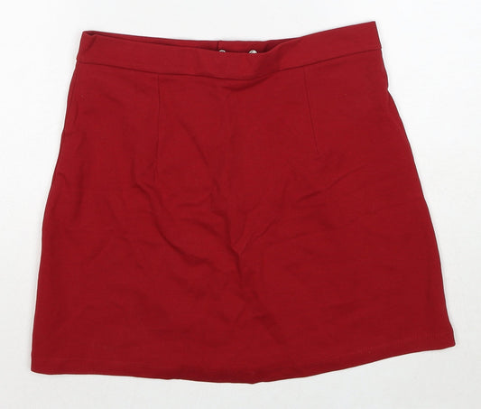 Bershka Womens Red Viscose A-Line Skirt Size S Zip
