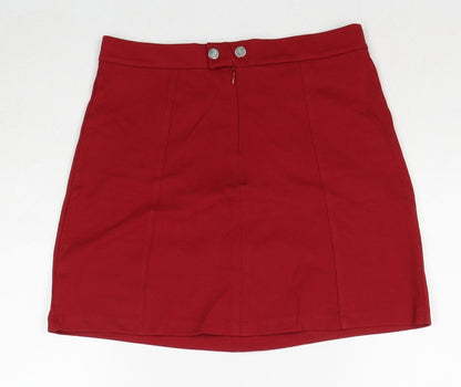 Bershka Womens Red Viscose A-Line Skirt Size S Zip