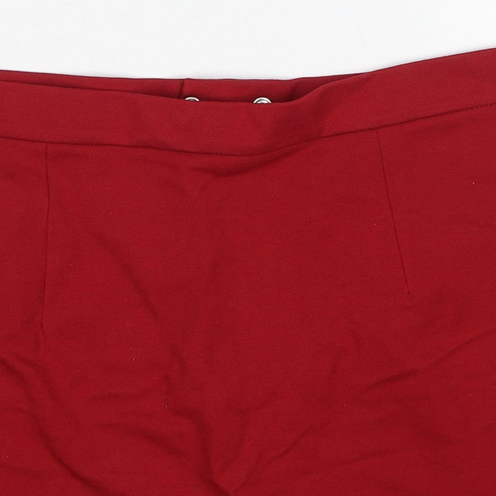 Bershka Womens Red Viscose A-Line Skirt Size S Zip