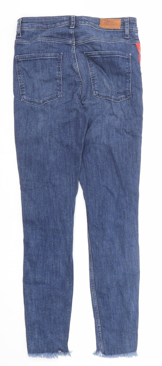Zara Womens Blue Striped Cotton Skinny Jeans Size 8 Regular Zip