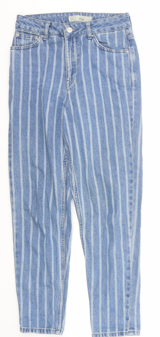 Topshop Womens Blue Striped Cotton Mom Jeans Size 26 in Regular Zip