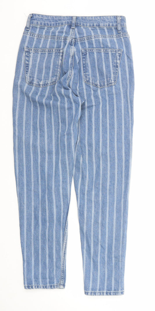 Topshop Womens Blue Striped Cotton Mom Jeans Size 26 in Regular Zip