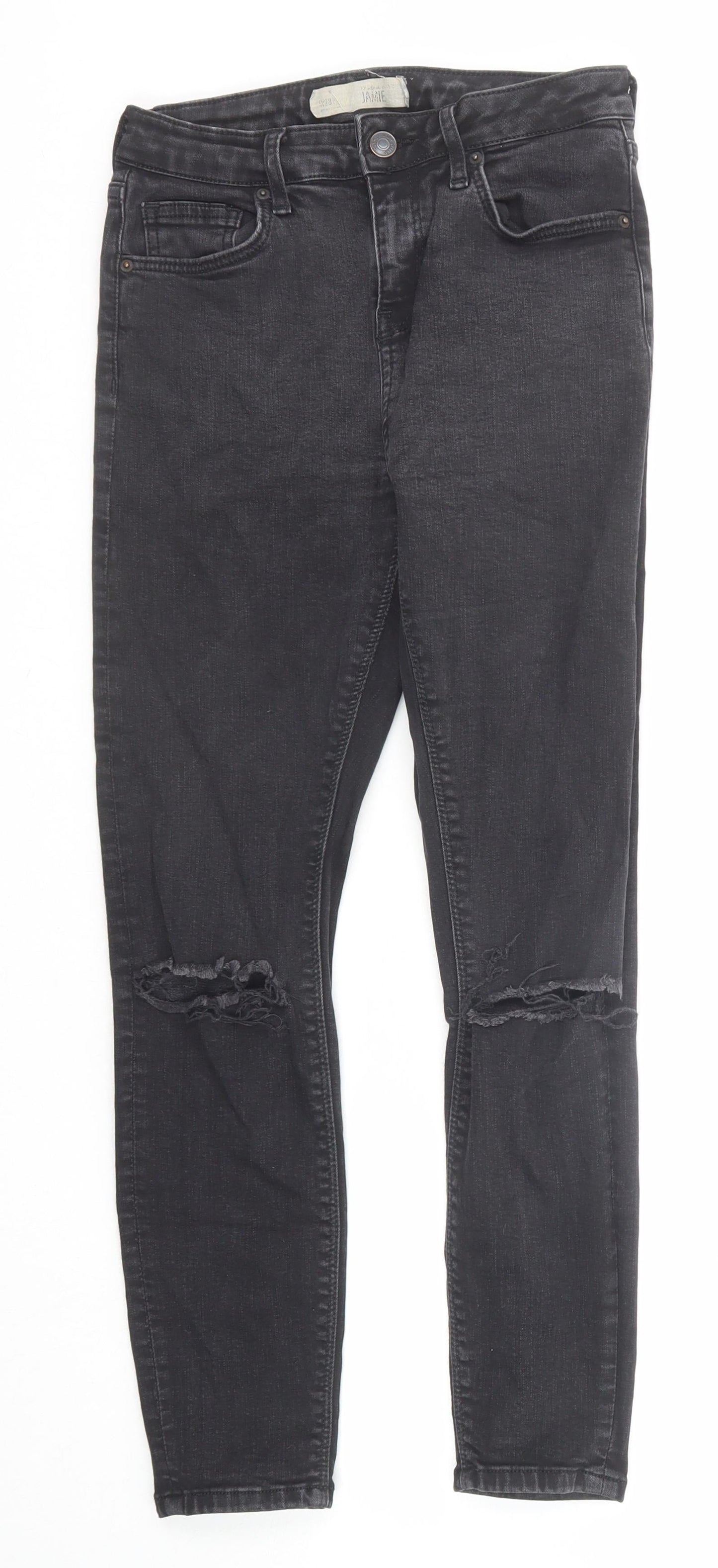 Topshop Womens Grey Cotton Skinny Jeans Size 28 in Regular Zip