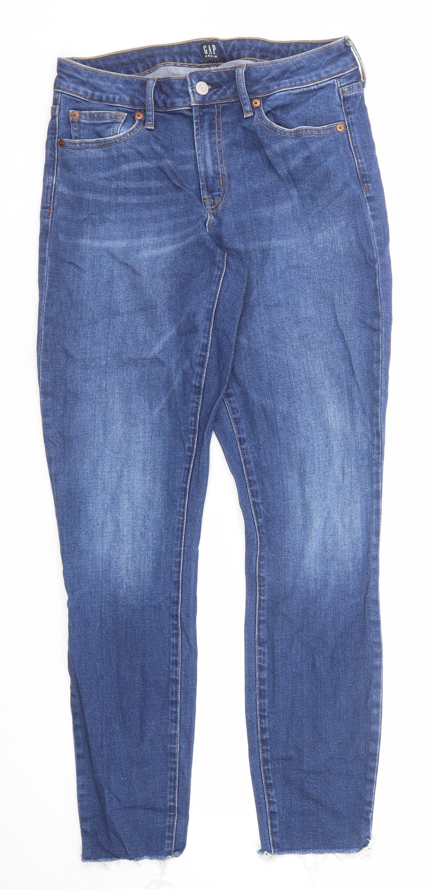 Gap Womens Blue Cotton Tapered Jeans Size 29 in Regular Zip - Frayed Hem
