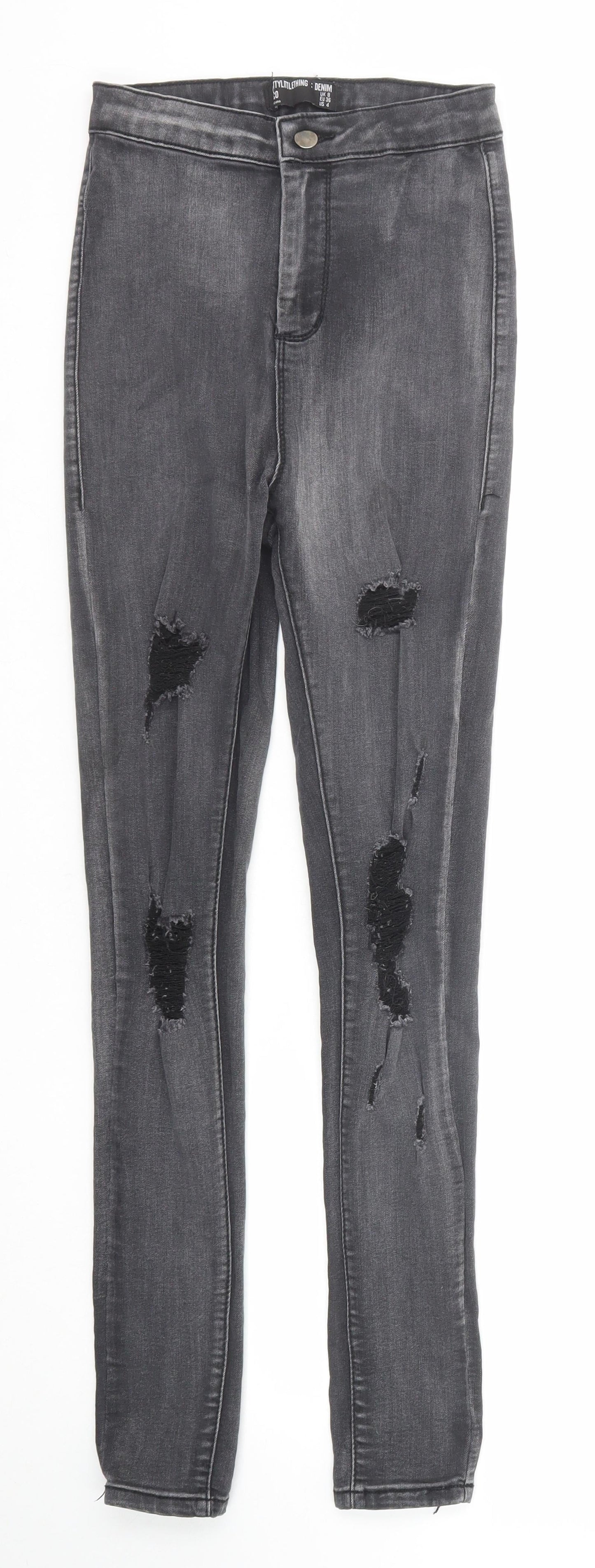 PRETTYLITTLETHING Womens Black Cotton Skinny Jeans Size 8 Regular Zip