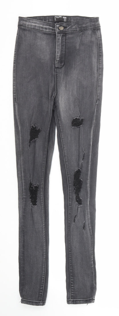 PRETTYLITTLETHING Womens Black Cotton Skinny Jeans Size 8 Regular Zip