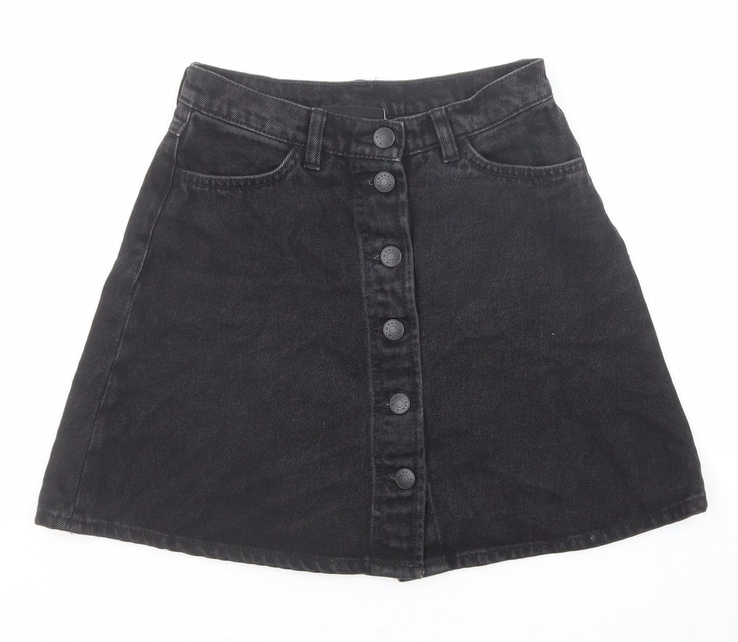 Monki Womens Black Cotton A-Line Skirt Size 6 Button