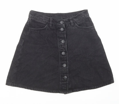 Monki Womens Black Cotton A-Line Skirt Size 6 Button