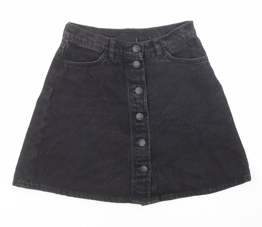 Monki Womens Black Cotton A-Line Skirt Size 6 Button