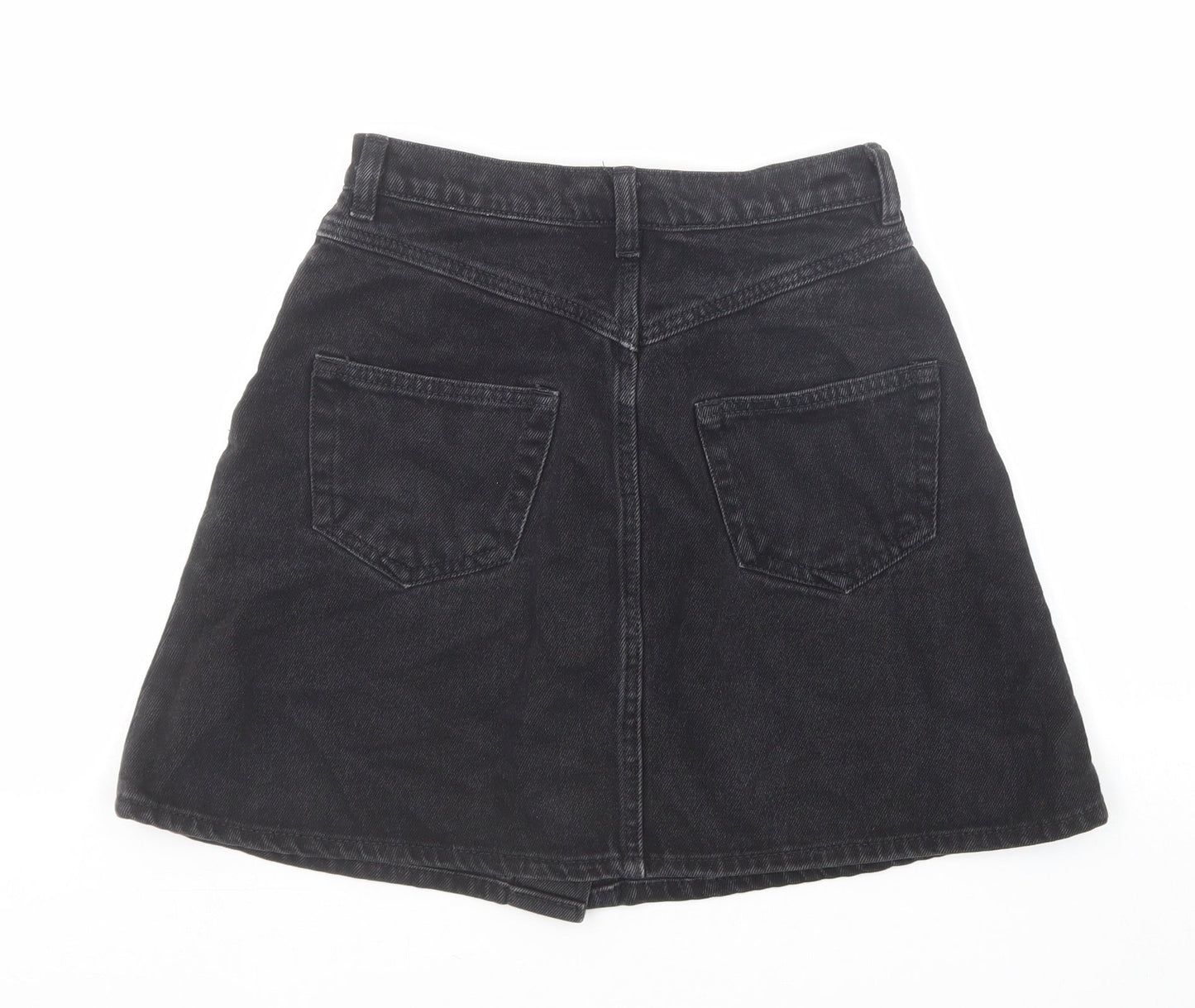 Monki Womens Black Cotton A-Line Skirt Size 6 Button