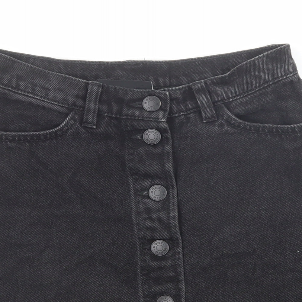 Monki Womens Black Cotton A-Line Skirt Size 6 Button