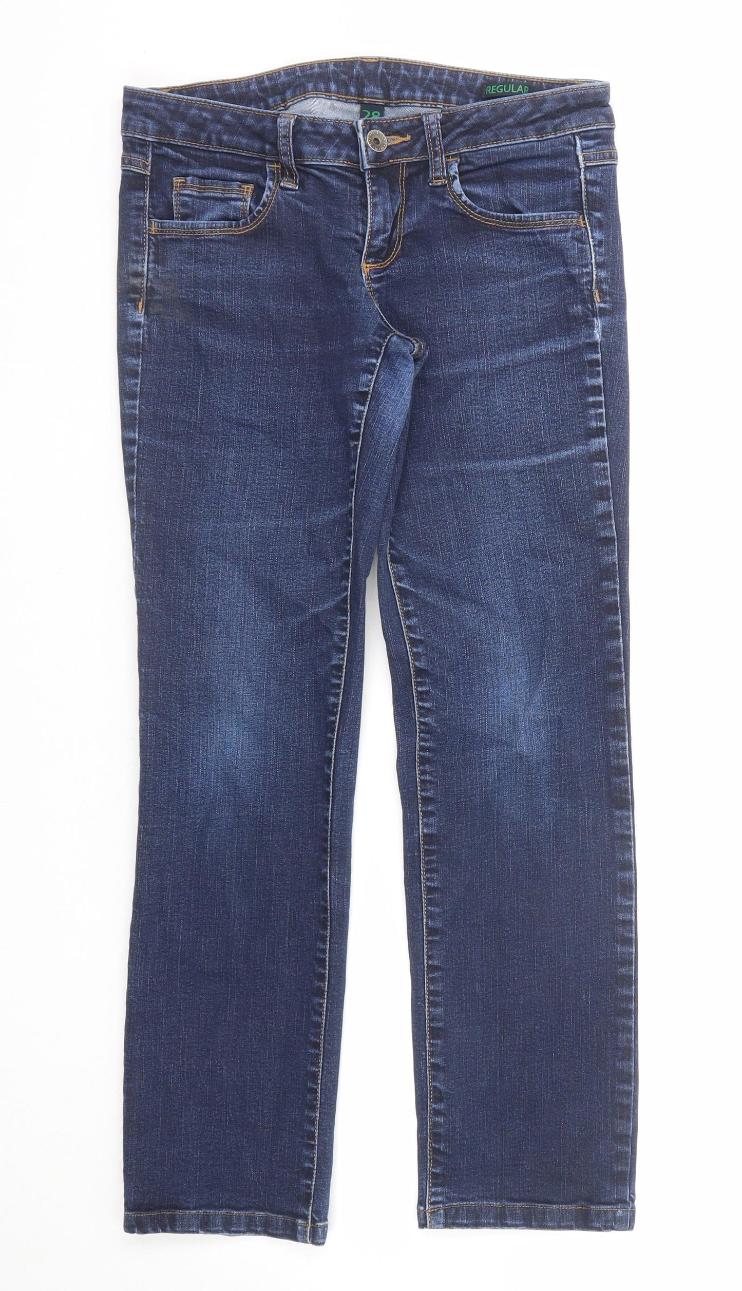 Benetton Jeans Womens Blue Cotton Straight Jeans Size 28 in Regular Zip