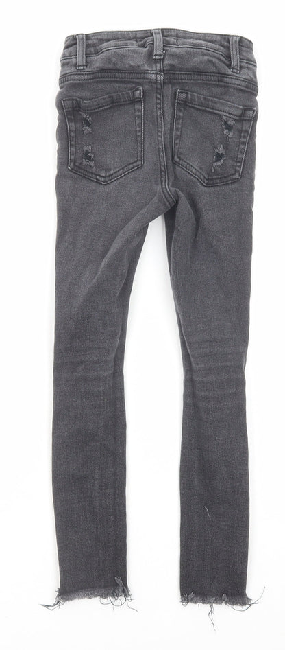 New Look Girls Grey Cotton Skinny Jeans Size 9 Years Regular Zip - Distressed