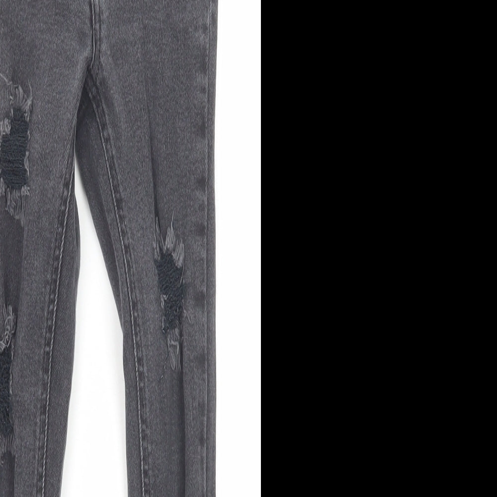 New Look Girls Grey Cotton Skinny Jeans Size 9 Years Regular Zip - Distressed