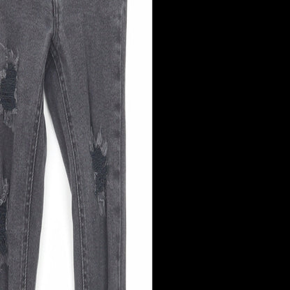 New Look Girls Grey Cotton Skinny Jeans Size 9 Years Regular Zip - Distressed