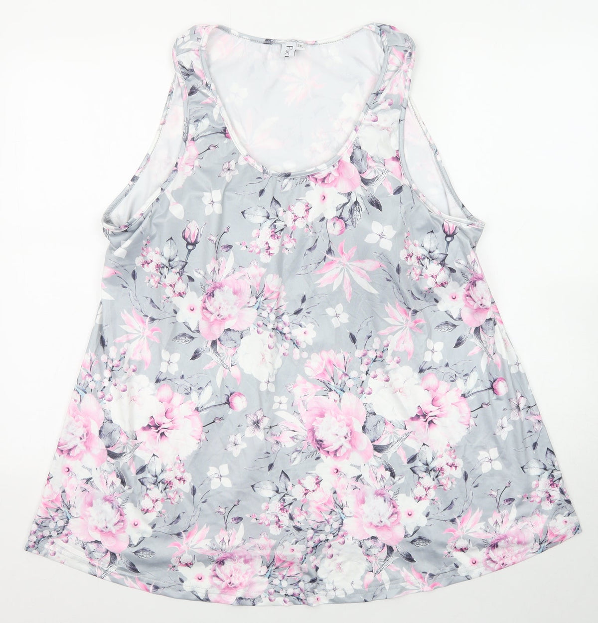 Flycur Womens Grey Floral Polyester Basic Tank Size 2XL Scoop Neck