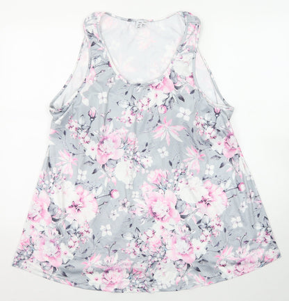 Flycur Womens Grey Floral Polyester Basic Tank Size 2XL Scoop Neck