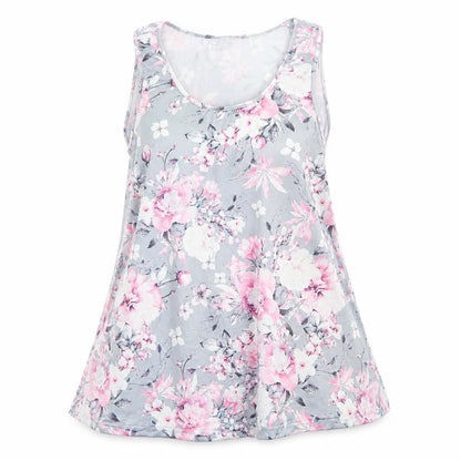Flycur Womens Grey Floral Polyester Basic Tank Size 2XL Scoop Neck
