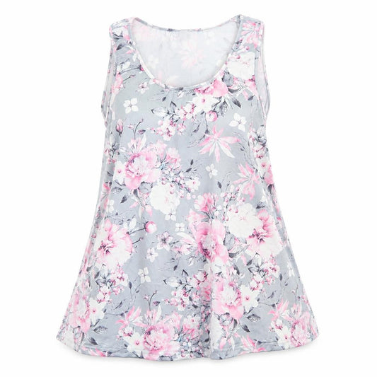 Flycur Womens Grey Floral Polyester Basic Tank Size 2XL Scoop Neck