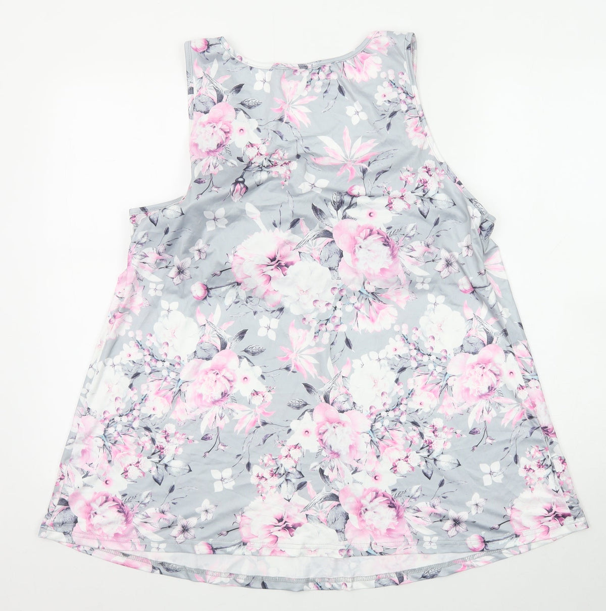 Flycur Womens Grey Floral Polyester Basic Tank Size 2XL Scoop Neck