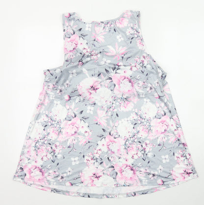 Flycur Womens Grey Floral Polyester Basic Tank Size 2XL Scoop Neck