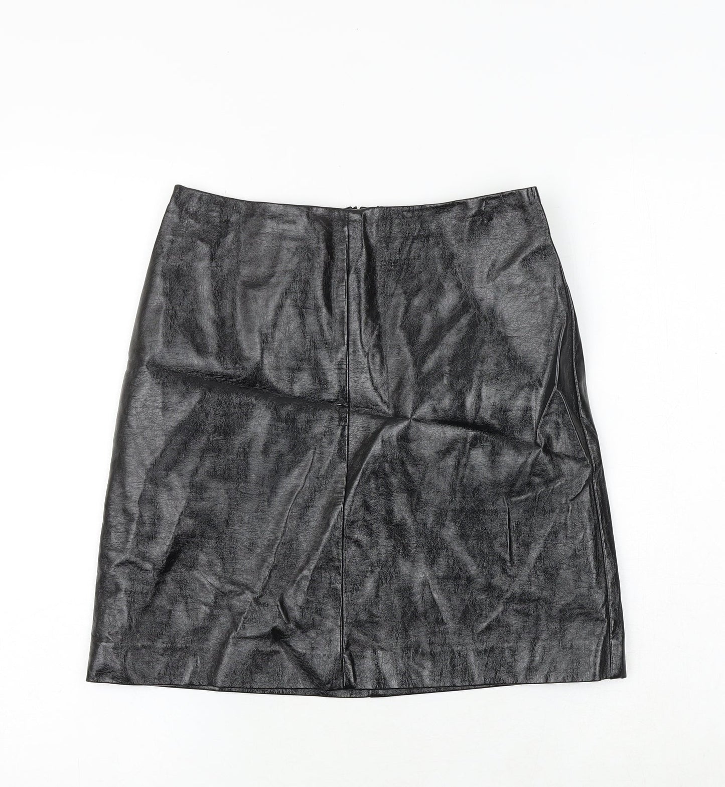 Marks and Spencer Womens Black Polyurethane A-Line Skirt Size 8 Zip