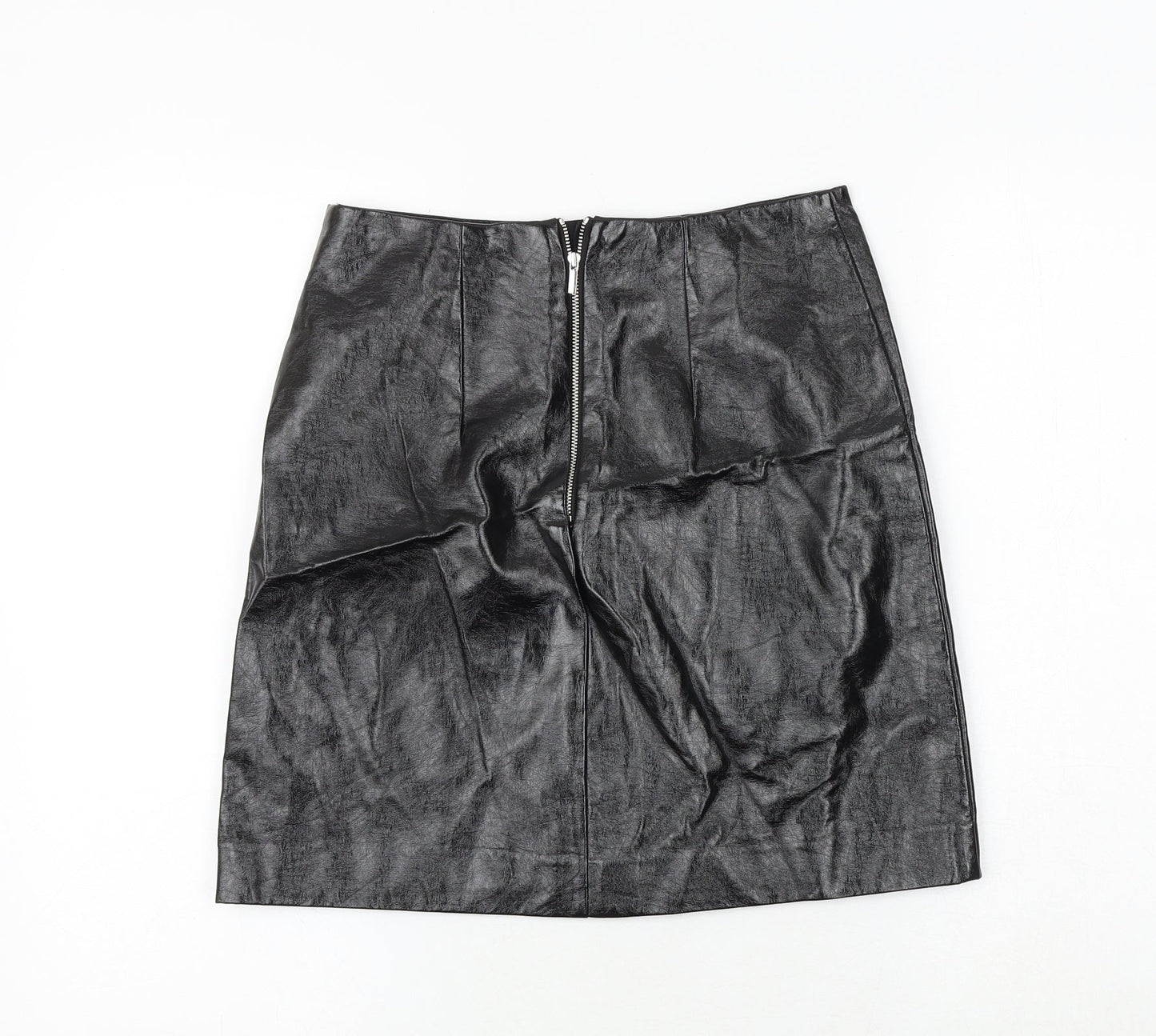 Marks and Spencer Womens Black Polyurethane A-Line Skirt Size 8 Zip