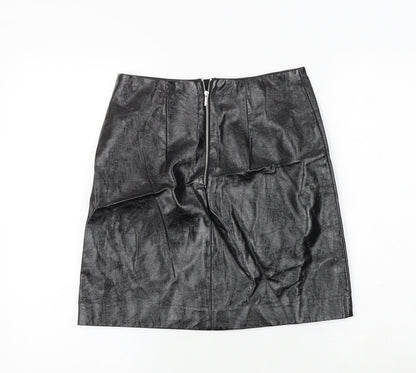 Marks and Spencer Womens Black Polyurethane A-Line Skirt Size 8 Zip