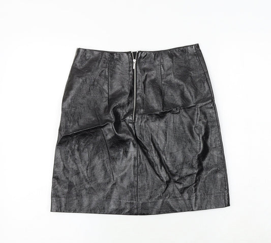 Marks and Spencer Womens Black Polyurethane A-Line Skirt Size 8 Zip