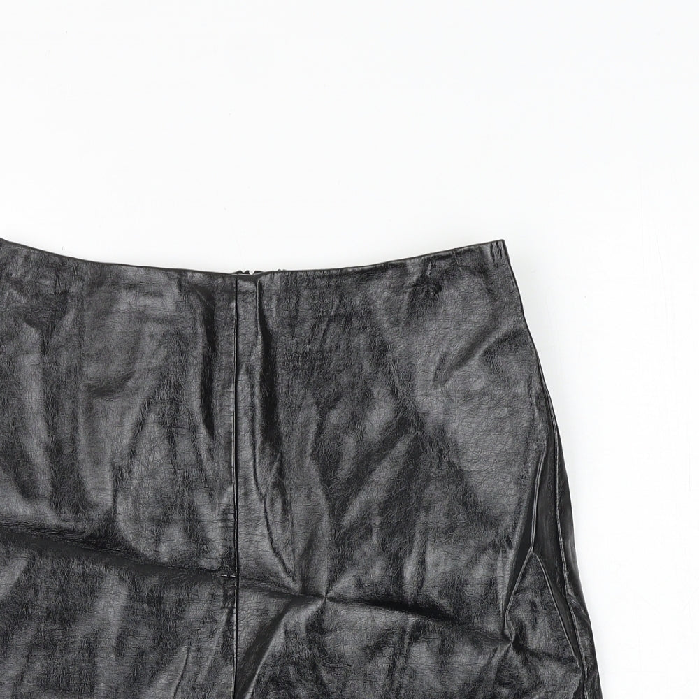 Marks and Spencer Womens Black Polyurethane A-Line Skirt Size 8 Zip