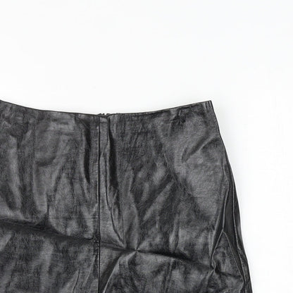 Marks and Spencer Womens Black Polyurethane A-Line Skirt Size 8 Zip