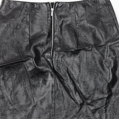 Marks and Spencer Womens Black Polyurethane A-Line Skirt Size 8 Zip
