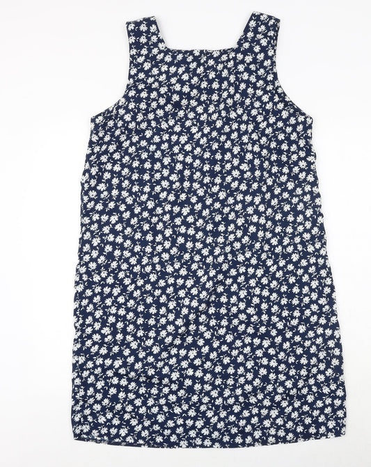 New Look Womens Blue Floral Polyester Shift Size 16 Square Neck Button