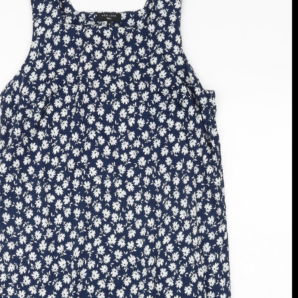 New Look Womens Blue Floral Polyester Shift Size 16 Square Neck Button