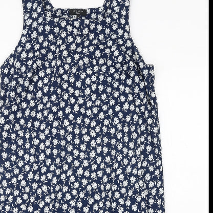 New Look Womens Blue Floral Polyester Shift Size 16 Square Neck Button