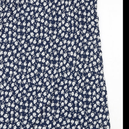 New Look Womens Blue Floral Polyester Shift Size 16 Square Neck Button